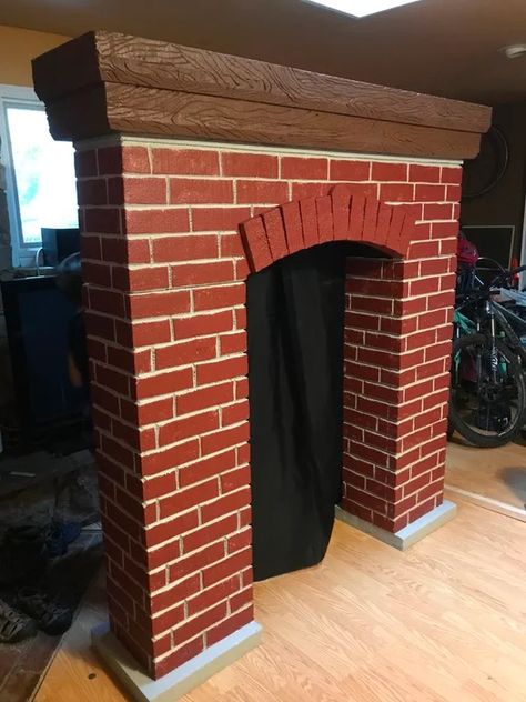 Build a Fireplace Prop for the Stage: 7 Steps (with Pictures) Fireplace Set Design Theatre, Classroom Fireplace Diy, Theater Set Design Diy Stage Props, Build A Fake Fireplace, Stage Fireplace, Styrofoam Fireplace, Fake Fireplace Ideas Diy, Prop Fireplace, Fireplace Prop