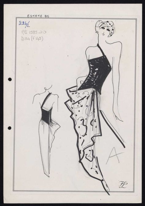 Sketches by Karl Lagerfeld for Fendi [PHOTOS] Karl Lagerfeld Designs Fendi, Karl Lagerfeld Ready To Wear, Karl Lagerfeld Fashion Dresses Runway, Karl Lagerfeld Fendi Sketches, Karl Lagerfeld Fendi 1965, Fendi Dress, Fashion Illustration Sketches Dresses, Sketches Dresses, Dress Drawing