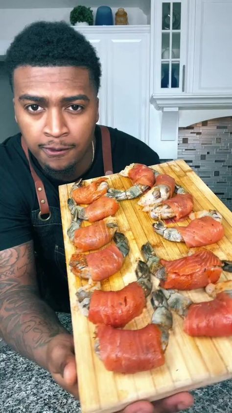 Crispy Smoked Salmon Wrapped Shrimp 😮‍💨💨 for the win!!! #Salmon #shrimp #recipe #reels CookBook link in my bio!! Lets get it | Realchefholmez | Realchefholmez · Original audio Homemade Salmon Patties, Shrimp Wrap, Fish Casserole, Salmon Wrap, Shrimp Wraps, Wrapped Shrimp, Salmon And Shrimp, Crab Stuffed Shrimp, Salmon Patties