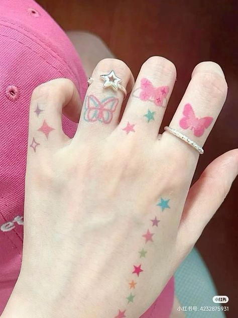 Purple Tattoos, Stickers Colorful, Rh Fits, Pink Tattoo, Funky Tattoos, Cute Tattoo, Blue Tattoo, Kawaii Tattoo, Cute Little Tattoos