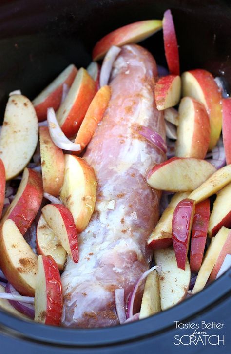 Slow Cooker Apple Cinnamon Pork Loin | Tastes Better From Scratch Pork Tenderloin With Apples And Onions, Pork Loin Recipes Slow Cooker, Slow Cooker Apple Cider, Crockpot Pork Loin, Apple Pork Tenderloin, Pork Meals, Slow Cooker Apple, Slow Cooker Pork Tenderloin, Apple Pork