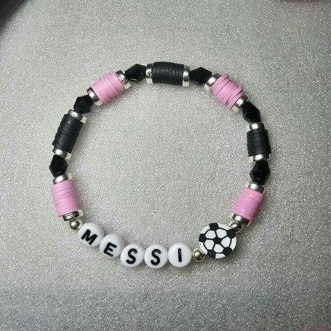 Soccer Clay Bead Bracelet, Soccer Bracelets Clay Beads, Tomboy Bracelets, Bestie Bracelets Clay Beads, 6mm Bead Bracelet, Messi Bracelet, Beaded Bracelets With Words, Soccer Bracelets, Bracelet With Letters