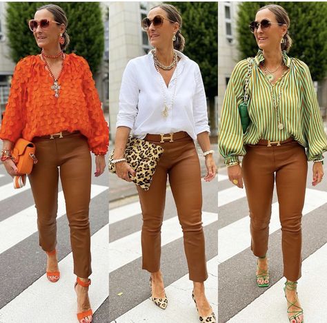 Cognac Pants Outfit Fall, Rust Colored Leggings Outfit, Orange And Brown Outfits For Women, Marron Pants Outfit, Cognac Pants Outfit, Camel Colored Pants Outfit, Style Orange Pants, Outfit Pantalon Marron, Cognac Outfit