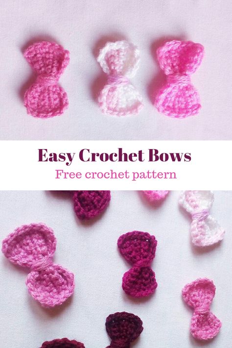 Crochet Bows Free Pattern, Crochet Bow Ties, Crochet Bow Pattern, Tie Crochet, Crochet Hair Bows, Bandeau Au Crochet, Crochet Beautiful, Crochet Hearts, Crochet Bow