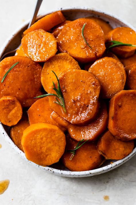 Candied Sweet Potatoes – WellPlated.com Canned Sweet Potato Recipes, Candied Sweet Potato Recipes, Sweet Potato Pecan, Potato Candy, Sweet Potato Recipes Baked, Sweet Potatoes Recipe, Canning Sweet Potatoes, Sweet Potato Souffle, Orange Sweet Potatoes