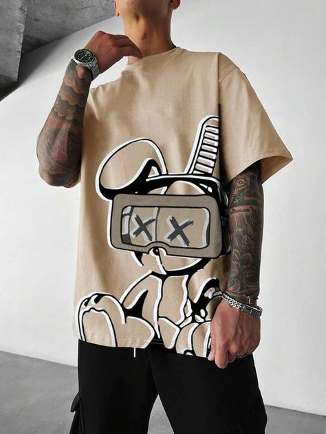 Manfinity EMRG Men Rabbit Print Tee | SHEIN USA Awesome Tshirt Designs, Streetwear Prints, Trendy Tshirt Designs, Streetwear Tshirt Design, Trendy Shirt Designs, Rabbit Print, Shirt Print Design, Jeans Casual, Streetwear Tshirt