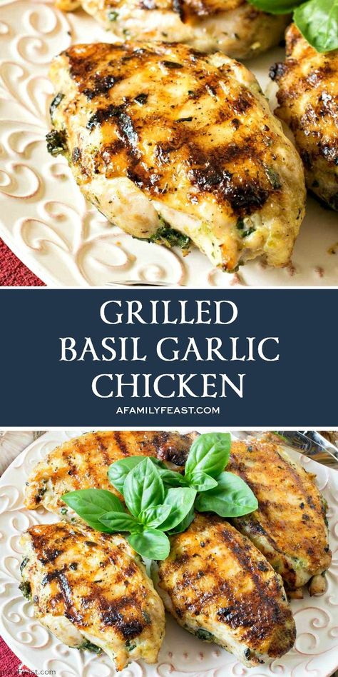 Grilled Basil Garlic Chicken Breasts Garlic Basil Chicken, Family Feast Recipes, 2023 Budget, Garlic Chicken Breast Recipes, Chicken Breast Marinade, Feast Recipes, Chocolate Cake Recipes, Summer Dinner Party, Grilled Chicken Marinade