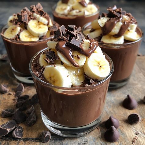 🍫🍌 Chocolate and Banana Mousse Recipe 🍌🍫 Treat yourself to this delicious chocolate and banana mousse, perfect for a light and delicious dessert! Ingredients : 200g dark chocolate 3 ripe bananas 3 eggs 30g of sugar A pinch of salt Instructions : Melt the chocolate in a bain-marie. Mash the bananas in a bowl. Separate the egg whites from the egg yolks. Beat the yolks with the sugar until the mixture turns white. Add the melted chocolate and mashed bananas. Beat the egg whites with a pinch ... Banana With Chocolate, Dark Desserts, Bananas With Chocolate, Banana Chocolate, Chocolate Food, Desert Food, Yogurt Chocolate Mousse, Chocolate Dessert, No Egg Chocolate Mousse