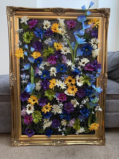 Fake flowers wall art Ideas With Fake Flowers, Artificial Flowers Wall Decor, Flowers Art Wall, Living Flower Wall, Wedding Decor Fake Flowers, Fake Floral Wall Decor, Fake Flower Wall Decor Diy, Fake Flower Decor Ideas, Fake Floral Wall