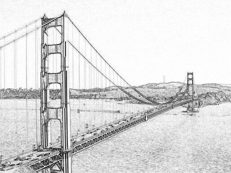 Golden Gate Bridge Drawing, Bridge Sketch, Golden Gate Bridge Painting, Bridge Drawing, San Francisco Bridge, Bridge Painting, San Francisco Golden Gate Bridge, Disney Art Drawings, Perspective Art