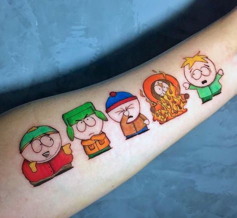 Cartoon Tattoos Color, 80s Cartoon Tattoo Ideas, South Park Tattoo Design, Southpark Tattoo Ideas, 80s Cartoon Tattoos, Small Cartoon Tattoos, Chowder Tattoo, Cartoon Tattoos Sleeve, Southpark Tattoo