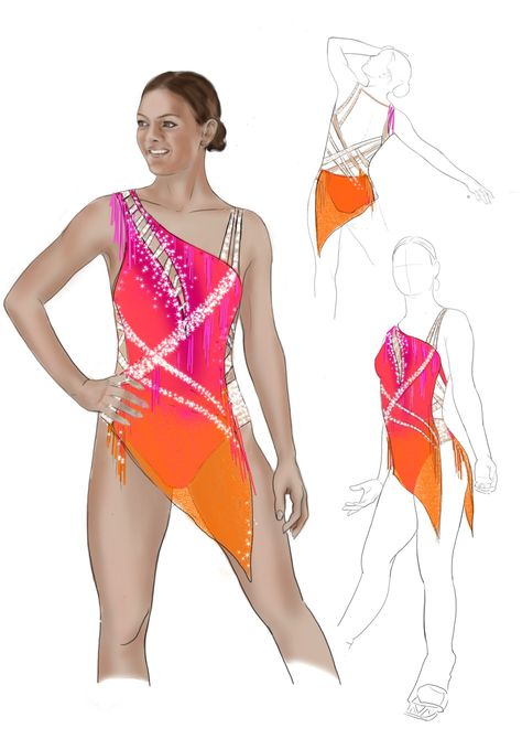 Sketch of a dress for figure skating Ice Skating Competition Dress, Rhythmic Gymnastics Costumes, Style Skate, Gymnastics Costumes, Figure Skating Outfits, Competition Dress, Skating Dress, Latin Dance Dresses, Skating Outfits