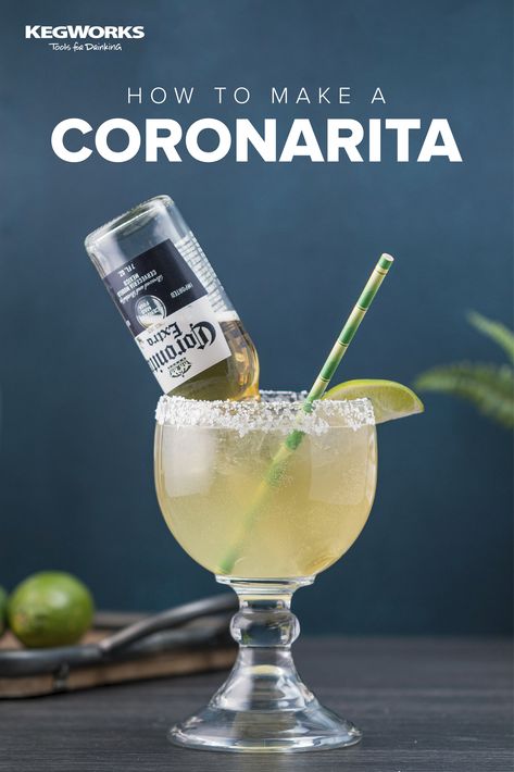 The Coronarita saves us from making a difficult decision of what to drink when Taco Tuesday or Cinco de Mayo rolls around. Instead of choosing between a Margarita or Corona, you can have both mixed together in a blissful combination of tequila, triple sec, lime juice and beer. Jose Cuervo Margarita Mix Recipe Tequila, Beer And Tequila Drink, Corona Beer Margarita, Tequila And Triple Sec Drinks, Coronarita Recipe Beer Margaritas, Beeritas Beer Margaritas, Beer Rita Recipe, Corona Beer Cocktails, Margarita With Beer