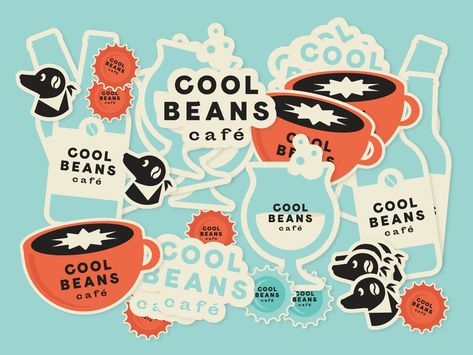 Coffee Shop Stickers, Cafe Stickers, Coffee Branding Design, Coffee Sticker Design, Coffee Bag Design, Coffee Shop Logo Design, Cool Beans, Coffee Shop Branding, Coffee Label