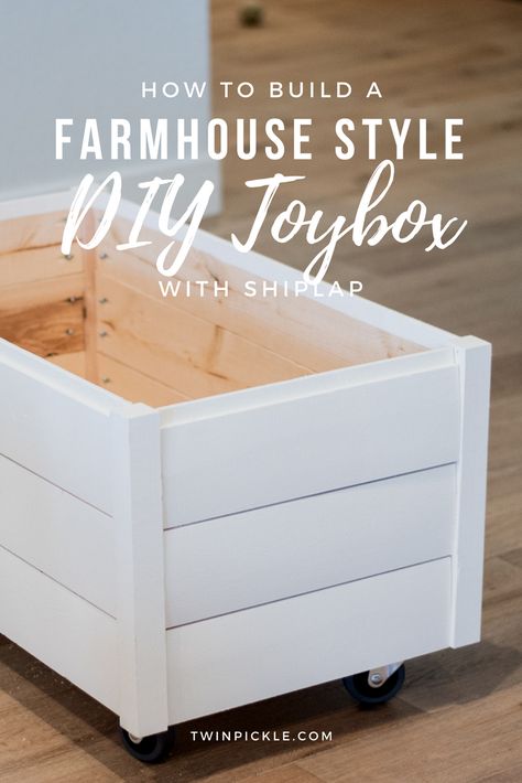 When it comes to DIY furniture, something simple like a box is a good place to start. I created this DIY toy box with shiplap because as a nation we haven't quite had enough of that farmhouse charm. This toy box is perfect for any kids room or playroom storage. #DIY #toybox #kidsdecor #farmhousedecor #playroom Diy Toy Box Ideas, Kids Blanket Storage, Farmhouse Toys, Diy Toy Storage, Diy Storage Boxes, Playroom Storage, Toy Storage Boxes, Kid Toy Storage, Farmhouse Charm