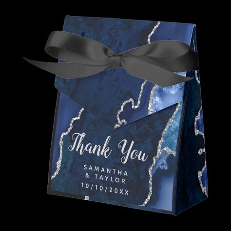 Navy and Silver Agate Wedding Thank You Favor Boxes Agate Wedding, Wedding Favor Boxes, Favor Boxes, Wedding Thank You, Wedding Favor, Wedding Suits, Blue And Silver, Wedding Favors, Agate