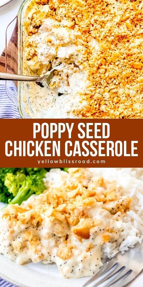 Poppy Seed Chicken Casserole, Poppy Seed Chicken, Ritz Crackers, Easy Casserole Recipes, Chicken Recipes Casserole, Poppy Seed, Easy Casserole, Chicken Casserole, Creamy Sauce