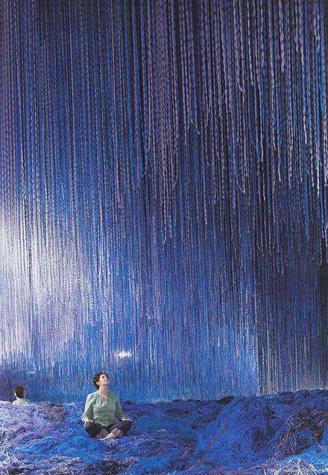 waterfall made of yarn ( #blue #installation #art )  Was considering something like this with q-tips in college.  This is way cooler.: Idea Lab, Installation Ideas, Theatre Inspiration, Set Design Theatre, Set Designs, Theatre Set, Scene Design, Scenic Design, Stage Set