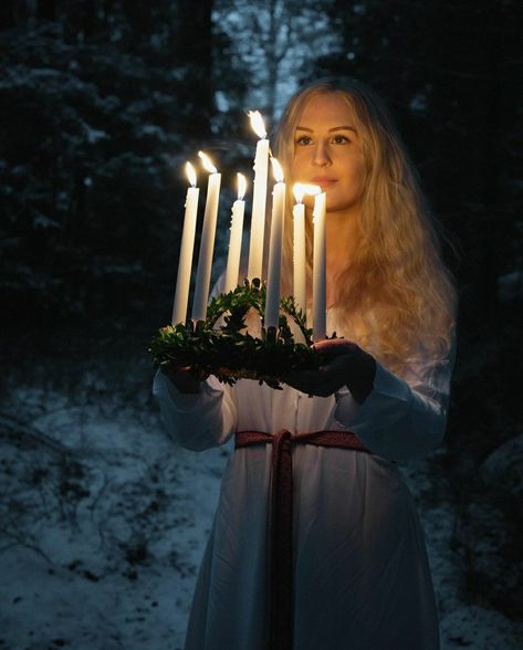 Saint Lucia Day, Saint Lucia, Sankta Lucia, Sweden Aesthetic, Santa Lucia Day, Sweden Christmas, St Lucia Day, Holly King, Pagan Yule