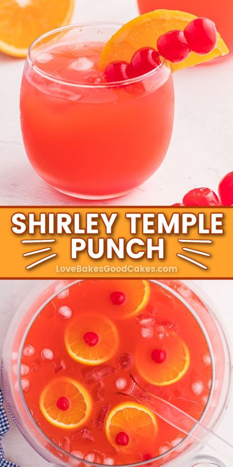 Shirley Temple Punch pin collage Shirley Temple Punch, Punch Recipes For Kids, Party Punch Recipe, Shirley Temple Drink, Alcoholic Punch Recipes, Non Alcoholic Punch, Bubbly Personality, Party Punch Recipes, Christmas Punch Recipes