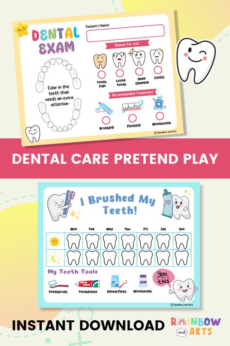 Kids Dentist Pretend Play Printables - Dental Exam & Activities Digital Download Dental Exam, Dentist Pretend Play Printables, kids activities, dramatic play, pretend dentist office, toddler activities, kindergarten, Kids Dentist Activity, Dental Care Dramatic Play Dentist Office, Dentist Office Dramatic Play Preschool, Melissa And Doug Dentist, Dentist Play Set, Toy Dentist Kit, Dental Content, Dental Care For Kids, Pretend Play Printables, Dental Check Up