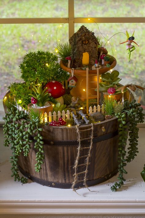 Diy Outside Fairy Garden Ideas, Cute Fairy Garden Ideas, Fairy Dish Garden Ideas, Fairy Herb Garden Ideas, Diy Fairy Garden House Ideas, Real Fairy Garden, Fake Fairy Garden, Potted Fairy Garden, Fairy Garden In A Pot Ideas