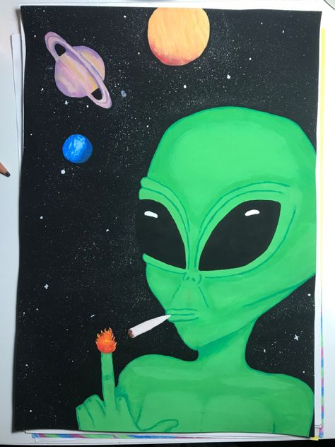 East Trippy Painting Ideas, Abstract Alien Art, Backwood Painting, Doodle Bob Painting, Alien Painting Acrylic, Trippy Alien Painting, Trippy Space Painting, Alien Canvas Painting, Trippy Painting Ideas Creative Simple