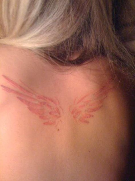 -Subtle Tattoo Light Pink Tattoo, Purple Tattoo Ink, Pink Tattoo Ink, Penny Tattoo, Jewerly Tattoo, Angel Wings Tattoo On Back, Anklet Tattoo, Wing Tattoos On Back, Pink Tattoo