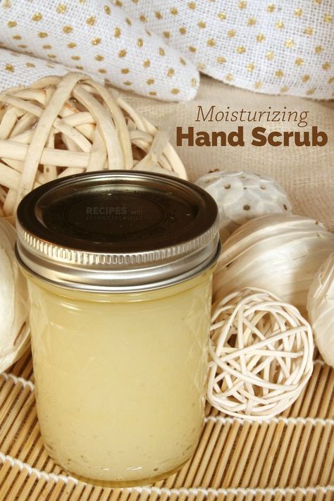 Perfect for dry hands! Homemade Moisturizing Hand Scrub Recipe using only 3 ingredients from RecipeswithEssentialOils.com Hand Scrub Recipe, Homemade Sugar Scrub, Lotion For Oily Skin, Sugar Scrub Homemade, Face Scrub Homemade, Hand Scrub, Skin Care Wrinkles, Baking Soda Shampoo, Scrub Recipe