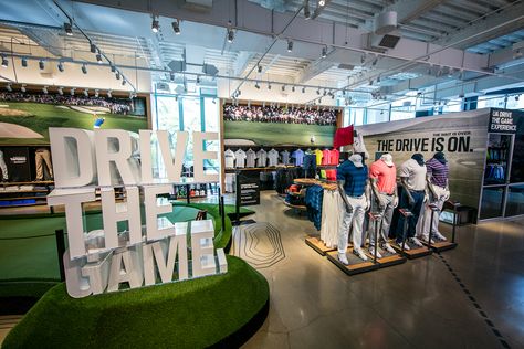 Golf Window Display, Event Building, Instagram Display, Pop Shoes, Retail Design Display, Golf Inspiration, Clothing Displays, Ryder Cup, Top Golf