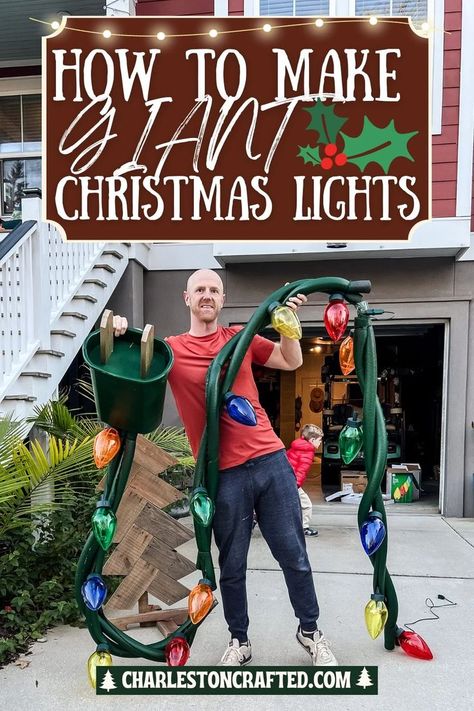 If you’ve seen people making DIY outdoor giant Christmas lights and want to make them for your yard, here’s how to do it! Giant Christmas Lights, Large Outdoor Christmas Decorations, Green Spray Paint, Lights Diy, Holiday Parades, Diy Christmas Lights, Christmas Light Bulbs, Wooden Snowflakes, Diy Plant Stand