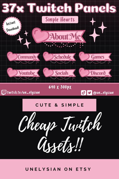 Hello! This is a package of 37x Simple Heart Twitch Panels, ready to download and add to your About Me page on Twitch. Add some lovely hearts to your stream with these super cute and simple panels~! All panels are 640px by 300px. Twitch Panels Free, Stream Assets, Vtuber Assets, Twitch Panels, About Me Page, About Me, Etsy Australia, Digital Drawing, Drawing Illustrations