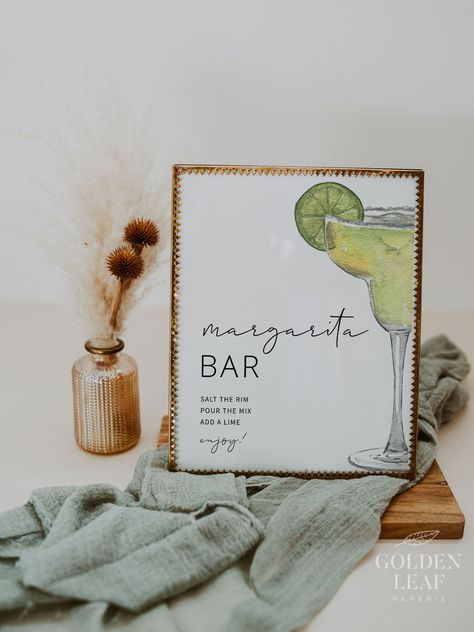 Bridal Shower Margarita Bar, Self Serve Margarita Bar, Margarita Bar Ideas Drink Stations, Margarita Bar Wedding, Margs And Matrimony Bridal Shower Ideas, Margarita Bar Ideas, Margarita Bar Sign, Margarita Sign, Margarita Wedding