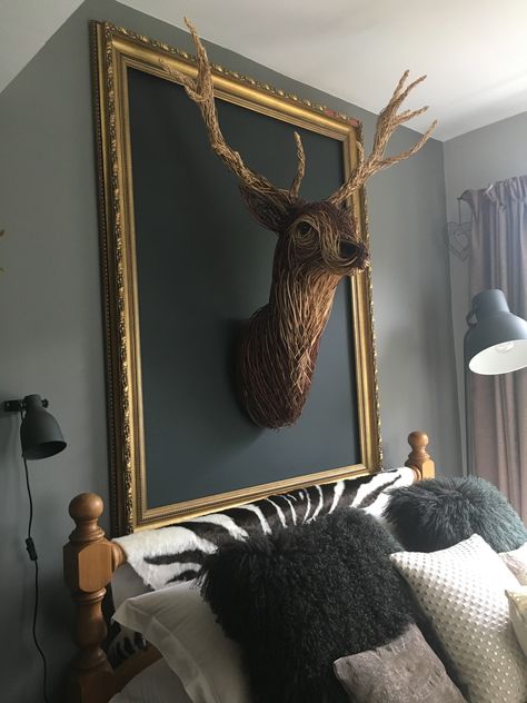 Willow wall art Deer Head Decor Living Room Boho, Deer Mount With Frame, Animal Bust Wall Decor, Decorating With A Deer Head, Dear Head Wall Decor, Framed Deer Head, Deer Taxidermy Decor, Framed Deer Mount, Large Frame Ideas