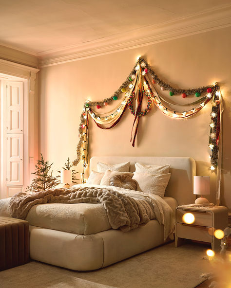 Deck your halls with *all* the festive inspo from our 2024 Holiday House! Playful ornaments, bow details, sparkling lights, and dreamy décor invites holiday magic into any home. Create your winter wonderland with our NEW collection – now available at Anthropologie. New boost Garland Above Bed, Cozy Christmas Bedroom, Holiday Bedroom Decor, Anthropologie Christmas, Anthropologie Holiday, Holiday Bedroom, Hate Christmas, Bday Gifts, Christmas Decor Inspiration