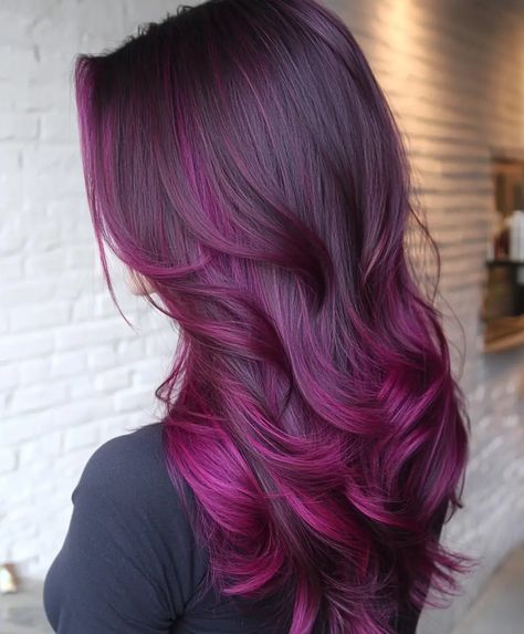 Magenta Hair Color, Fuschia Hair, Magenta Hair Colors, Highlights Subtle, Pink Hair Ideas, Pink Goddess, Cherry Hair Colors, Pink Hair Color Ideas, Pink Hair Color