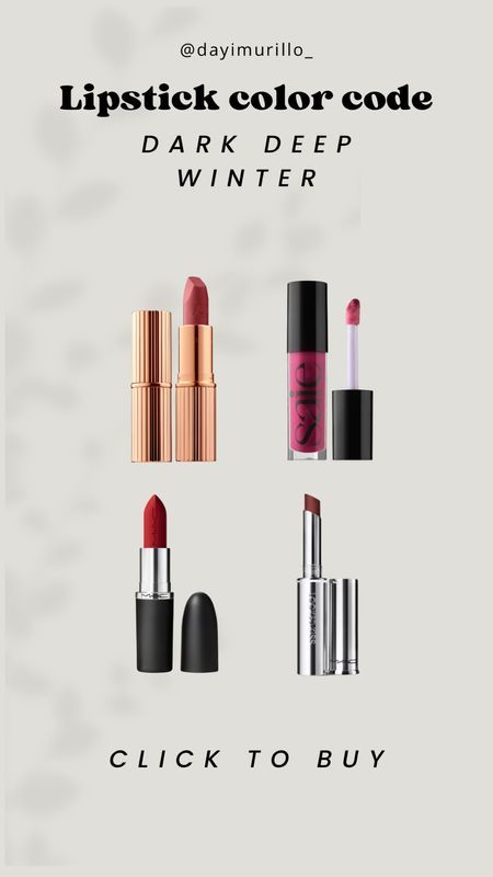 Deep Winter Drugstore Lipstick, Cool Winter Lipstick Colors, Deep Winter Lipstick Colors, Deep Winter Lipstick, Dark Winter Makeup Looks, Deep Winter Makeup Looks, Dark Winter Makeup, Deep Winter Makeup, Winter Lipstick Colors