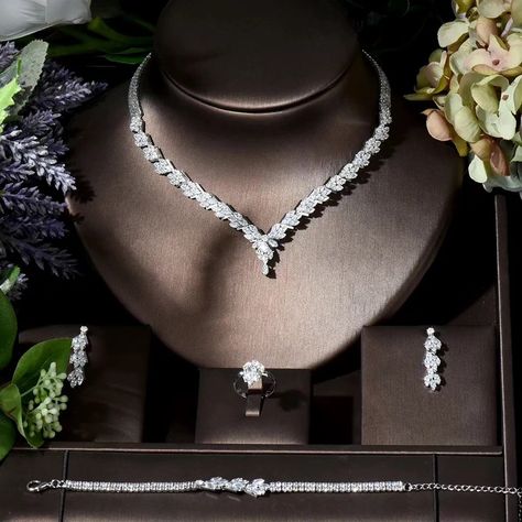 Silver jewelry set for bridal Wedding Necklace Set, Diamond Jewelry Set, Bridal Necklace Set, Zircon Jewelry, Wedding Bridal Jewellery, Wedding Jewelry Earrings, Jewellery Set, Bridal Jewellery, Wedding Jewelry Sets