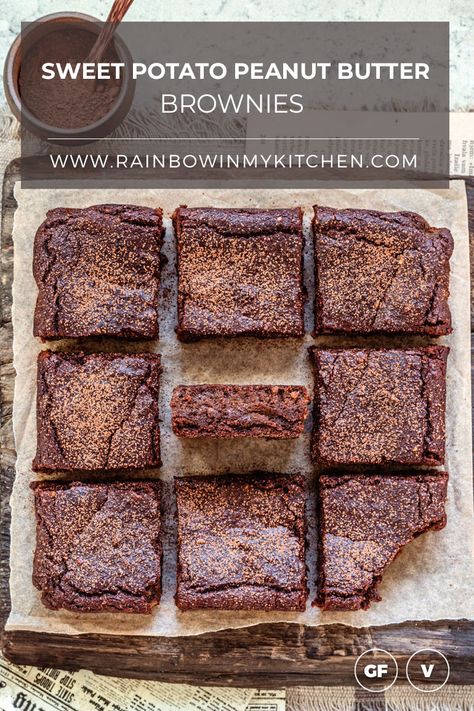 Sweet Potato Peanut Butter Brownies Sweet Potato Peanut Butter, Cocoa Powder Brownies, Sweet Potato Brownies, Butter Brownies, Chunky Peanut Butter, Butter Rice, Peanut Butter Brownies, Keto Sweets, Baked Sweet Potato