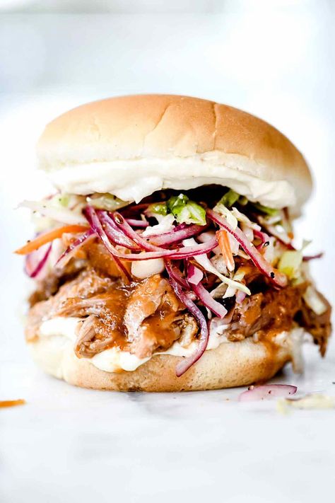 Slaw For Pulled Pork, Pulled Pork Slaw, Coleslaw For Pulled Pork, Slow Cooker Pulled Pork Sandwiches, Crab Ravioli, Coleslaw Sandwich, Pork Sandwich Recipes, Vinegar Coleslaw, Stomach Rumbling