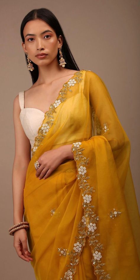 Sarees For Girls, Saree Wearing Styles, Simple Saree Designs, Fancy Sarees Party Wear, Party Sarees, Indian Fashion Saree, Saree Designs Party Wear, Yellow Saree, Indian Dresses Traditional