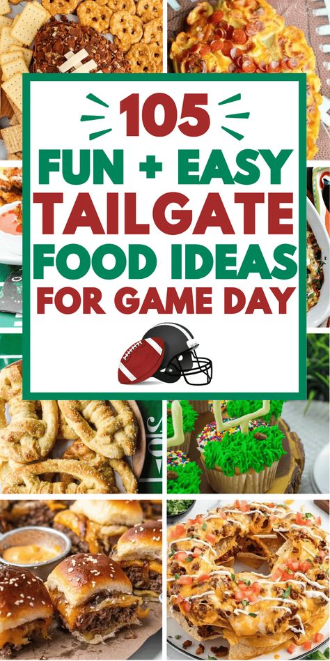 Easy tailgate food ideas! Fun football party foods like easy appetizers, snacks, and finger foods, plus tailgate dinner, lunch, and dessert ideas for a crowd - at home or for travel! Football appetizers easy finger foods, tailgate food crockpot, tailgate food grill, make ahead game day food, football sunday food, make ahead tailgate food ideas, football game snacks, tailgating party food, football game food, breakfast tailgate food, football tailgate food ideas, tailgate desserts, tailgate ... Easy Football Food Ideas, Easy Football Food, Football Food Ideas, Easy Tailgate Food, Tailgate Party Food, Football Appetizers, Football Party Foods, Football Party Food, Tailgating Recipes