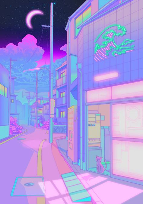 Lo-fi Aesthetic, Vaporwave Wallpaper, Vaporwave Art, Japon Illustration, Vaporwave Aesthetic, Neon Aesthetic, Year Of The Rabbit, Anime Scenery Wallpaper, Acrylic Wall Art