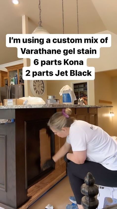 Dark Gel Stain Cabinets, Honey Oak Gel Stain, Dark Wood Stain Cabinets, Dark Stained Oak Cabinets, Gel Stain Over Painted Cabinets, How To Stain Kitchen Cabinets Darker, Gel Staining Kitchen Cabinets, Gel Stain Before And After, Black Wash Kitchen Cabinets