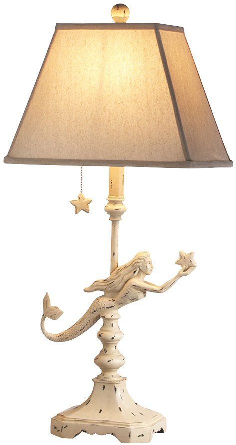 Pin for Later: 31 Pieces of Mermaid Decor That Will Make Your Heart Splish Splash  Table Lamp ($109) Mermaid Table, Mermaid Lamp, Neverland Nursery, Mermaid Bedroom, Beach Table, Mermaid Nursery, Mermaid Room, Florida Life, Square Shades