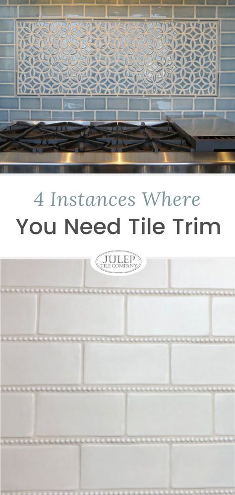 Pencil Tile Trim Backsplash Ideas, Tile Trim Edge Kitchen Backsplash, Backsplash Border Ideas, Tile Edging Trim Ideas, Backsplash Edge Ideas, Kitchen Backsplash Trim, Julep Tile, Beautiful Tile Backsplash, Hexagon Tile Backsplash