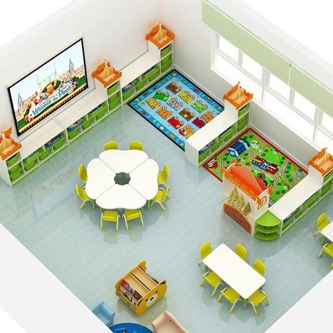 Preschool Classroom Layout, Daycare Room Design, Preschool Classroom Setup, Daycare Setup, Home Daycare Ideas, Daycare Rooms, Scandinavian Hygge, Kindergarten Interior, Preschool Furniture