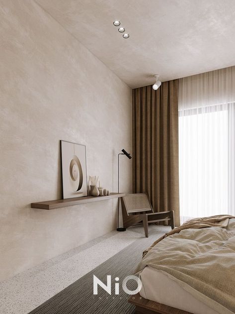 Microcement Bedroom Wall, Bedroom Microcement, Microcement Bedroom, Wabi Sabi Curtains, Minimal Bedroom, Bed Wall, Bedroom Colors, Wabi Sabi, Bedroom Wall