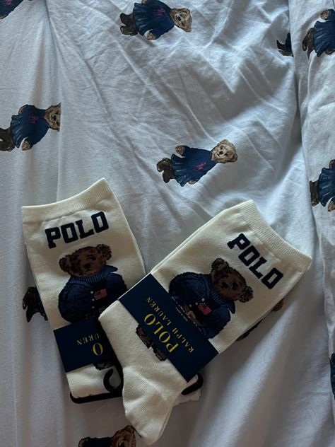 Polo Ralph Lauren Socks, Ralph Lauren Bear Socks, Polo Ralph Lauren Aesthetic, Teddy Bear Socks, Polo Socks, Ralph Lauren Socks, Ralph Lauren Aesthetic, Fall Socks, Soft Girl Style