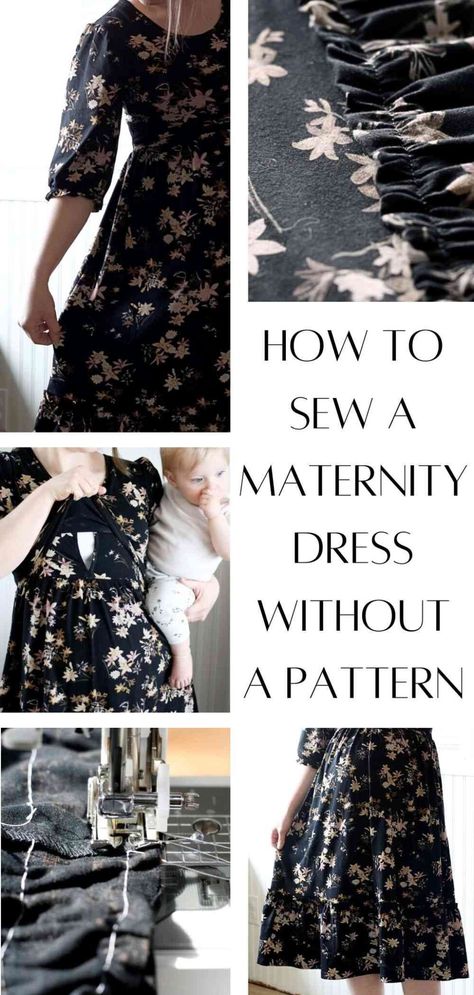 How to sew a ruffled maternity dress - DIY nursing dress - No pattern - Shoebox On A Hill Maternity Dress Pattern Free, Breastfeeding Dress Pattern, Sew Maternity Clothes, Maternity Sewing Patterns Free, Diy Nursing Dress, Nursing Dress Pattern, Collage Of Pictures, Nursing Dress Breastfeeding, Maternity Dress Pattern